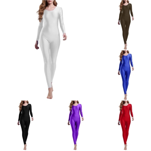 Bigetiay Women's Long Sleeve Round Neck Leotard for Yoga Dance Gymnastics, Size M