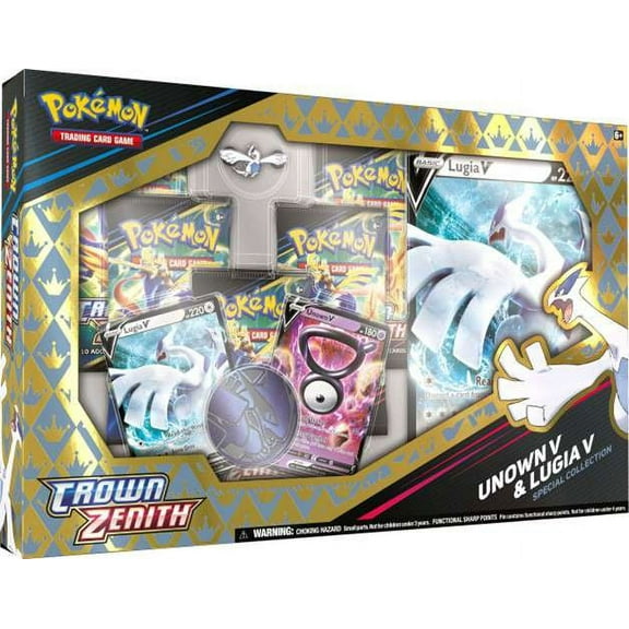 Pokemon Crown Zenith Unown V & Lugia V Special Collection (5 Booster Packs, 2 Promo Cards, Oversized Card, Pin & More)
