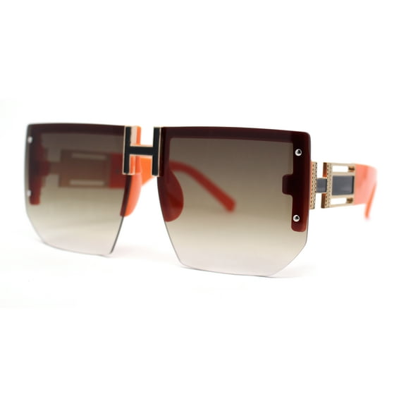 Womens Luxury Rimless Jewel Rectangle Designer Mafia Fashion Sunglasses Orange - Brown