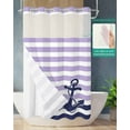 thumbnail image 2 of No Hook Shower Curtain with Snap-in Liner, Anchor Purple Waterproof Fabric Bathroom Curtains, Modern Navy Blue White Striped Nautical Bath Curtains & Mesh Top Window Stand Up Stall 36"x72", 2 of 6