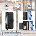 thumbnail image 3 of Multi-Functional Wallet Case for iPhone 14, Card Slots Retro PU Leather Shockproof Flip Cover with Card Slots Zipper Pocket Kickstand Magnetic Wrist Strap & Shoulder Strap - Black, 3 of 16