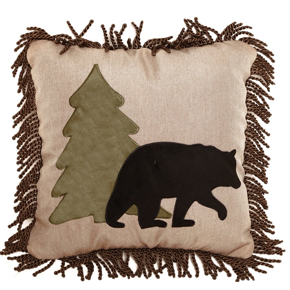 Carstens Bear & Tree Rustic Cabin Throw Pillow 18" x 18"