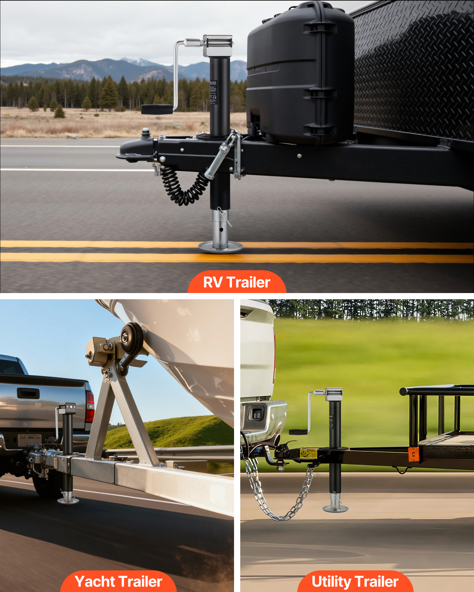 VEVOR 5000 lbs A-Frame Trailer Jack, 15-Inch Vertical Travel, Trailer Lift Jack with Adjustable 7-Level Drop Leg & Drill Socket, Cordless Drill Compatible, Suitable for RV, Utility, Yacht Trailers