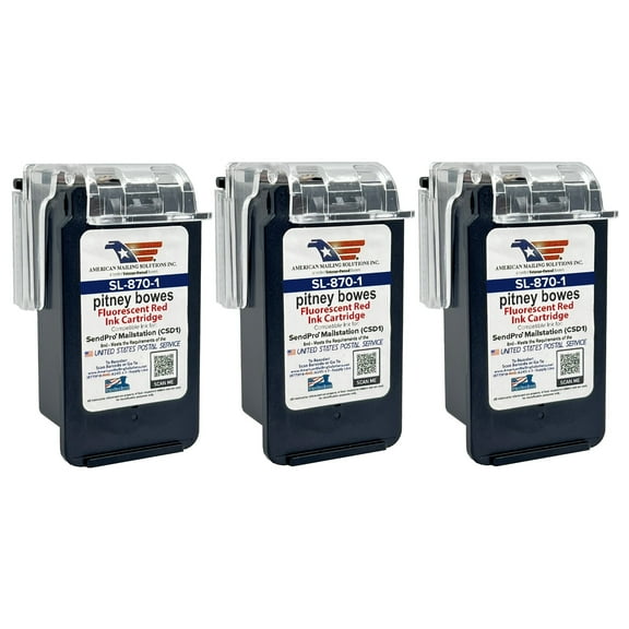 3-Pack | Pitney Bowes SL-870-1 Red Ink Cartridge replacement for the SendPro Mailstation