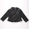 thumbnail image 6 of Ticikt Kids Leather Jacket, Lapel Ruffled Hem Moto Coat, Diagonal Zipper Long Sleeve Outerwear for Boys Girls,Black, 6 of 9
