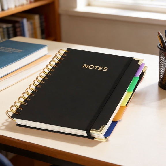 Hardcover Leather A5 Notebook Journal With Removable Divider Tabs And 5-Subject Layout For Work And Note Taking - Style B