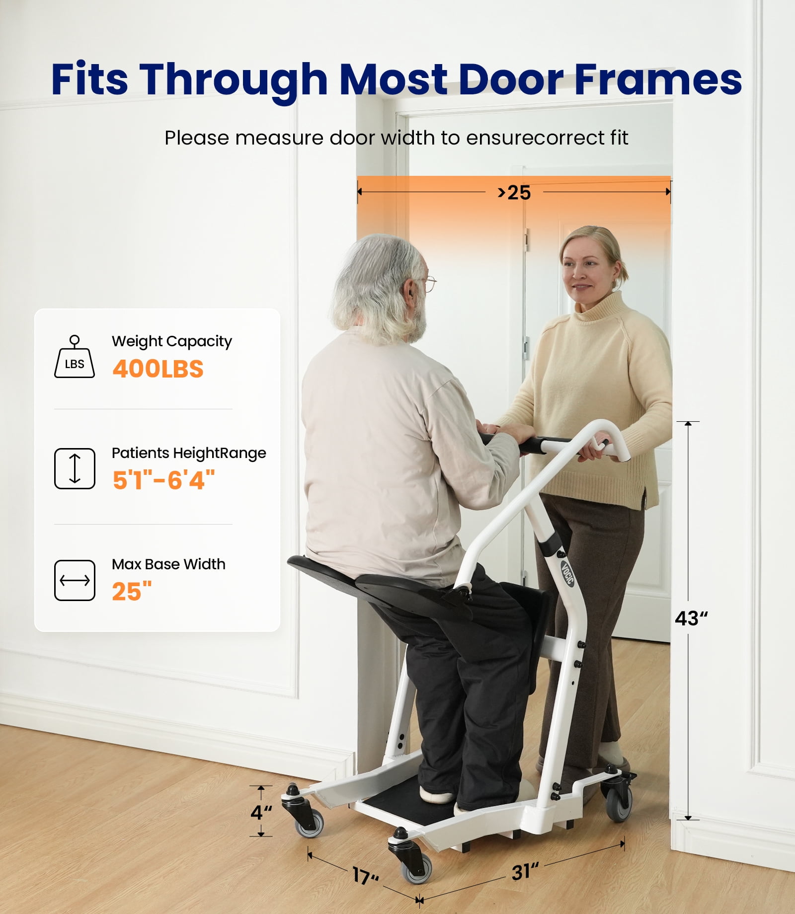 VOCIC Sit to Stand Lift with Wheels, Stand Assist Patient Transfer Device for Elderly Home Care