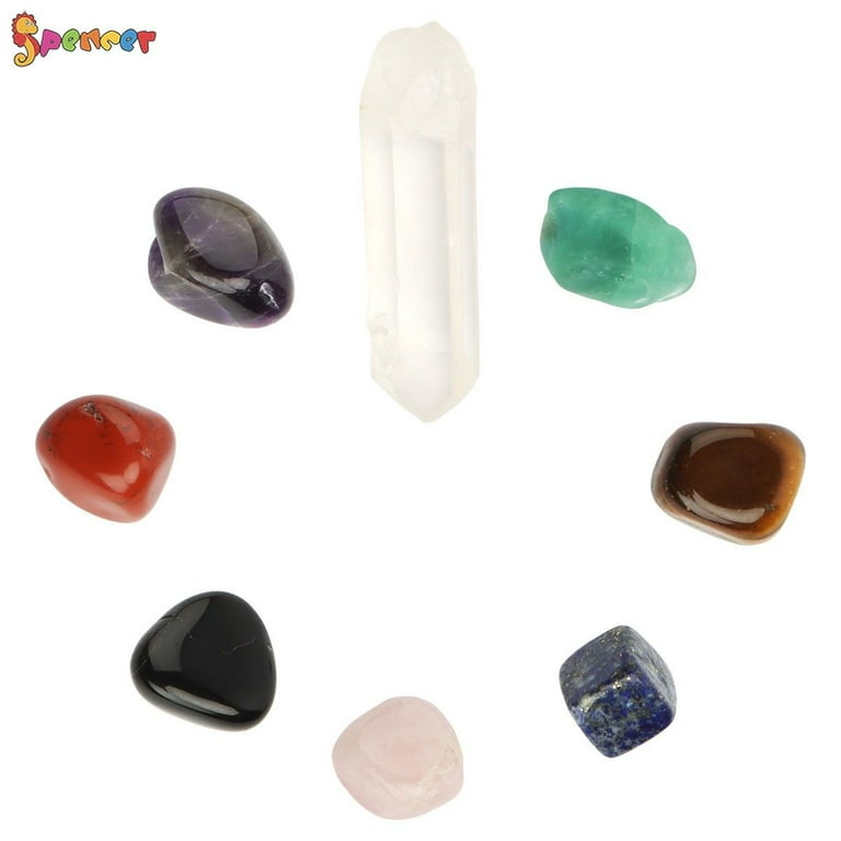 Spencer 8Pcs Natural Quartz Crystal Healing Tumbled Set Chakra Stones  Crystal Points Wands for Reiki Healing, Meditation, Chakra Balance or Ritual