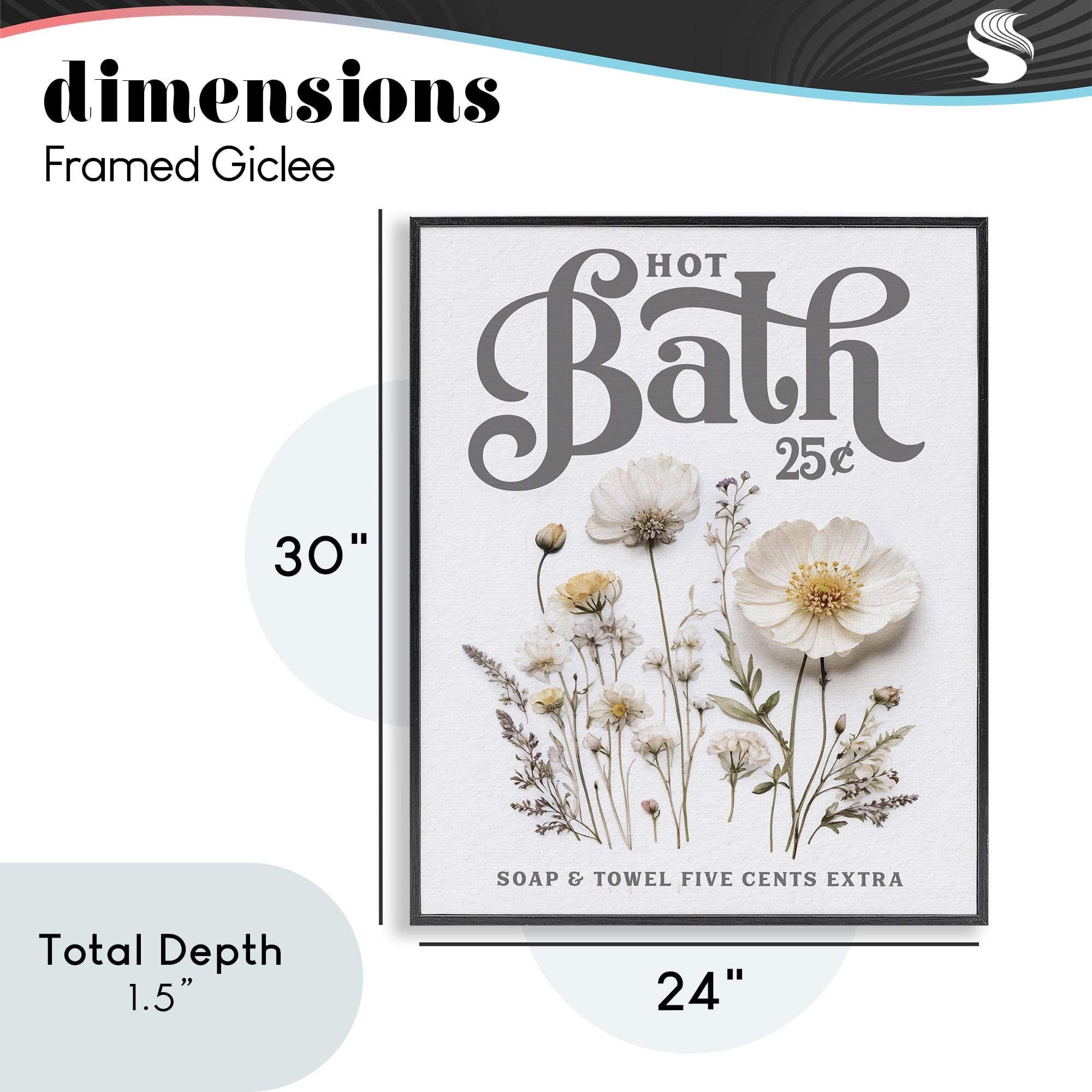 Pressed Flowers Hot Bath Black Framed Giclee Art, design by Lettered and Lined