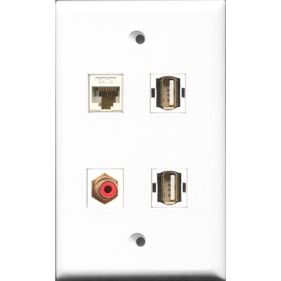 RiteAV 1 Port RCA Red 2 Port USB A-A and 1 Port Cat6 Ethernet White Wall Plate