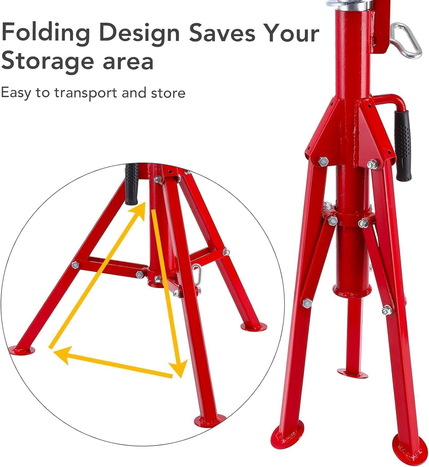 Mescukay V Head Pipe Jack Stand, 28-52 inch Adjustable Height, 1/8"-12" Capacity, 2500 lb Load Capacity, Heavy Duty Carbon Steel Body, Steel Jack Stands with Portable Folding Legs