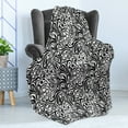 thumbnail image 4 of Black and White Soft Flannel Fleece Blanket, Western Scroll Pattern Design with Classical Cheery Flourishing Blossoms, Cozy Plush for Indoor and Outdoor Use, 50" x 60", Black White, by Ambesonne, 4 of 5