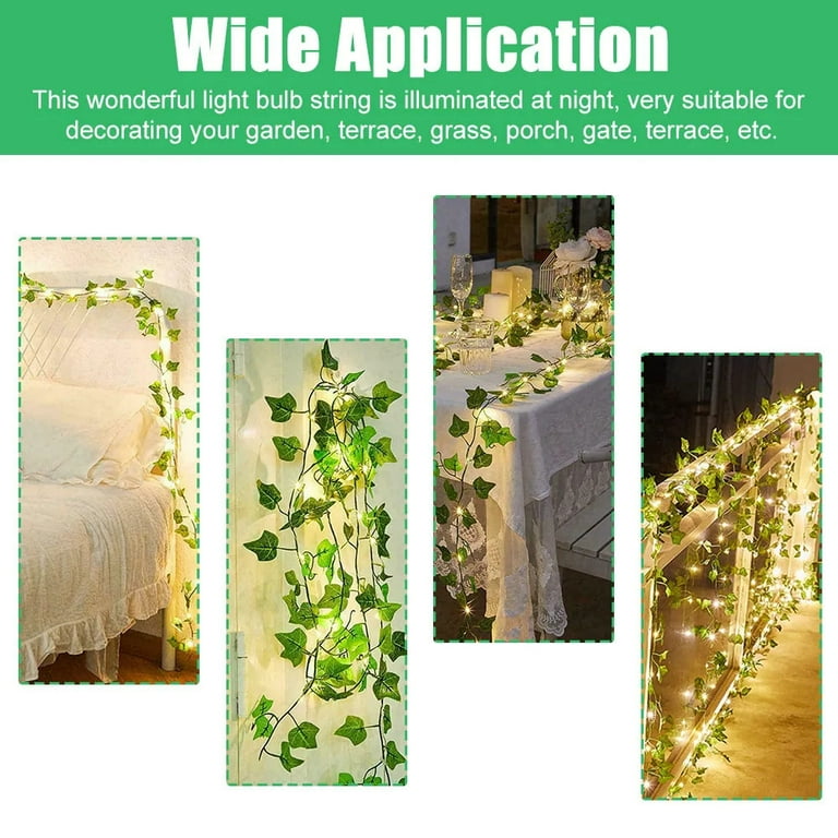 Mudder Fake Ivy Vines with Lights, LED Artificial Hanging Green Leaves  Vines for Outdoors Patio Porch Decor (Basket Not Included) (Greenery Style,  6