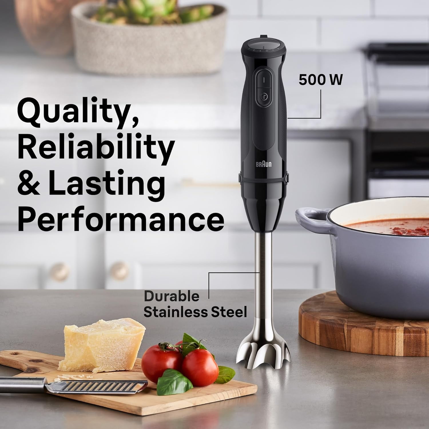 MQ50202M MultiQuick Vario 5 Handheld Blender – 21- with  Boost, Stainless Steel Blades, EasyClick System, 500W, Chopper, Whisk, Masher – Immersion Blender for Smoothies