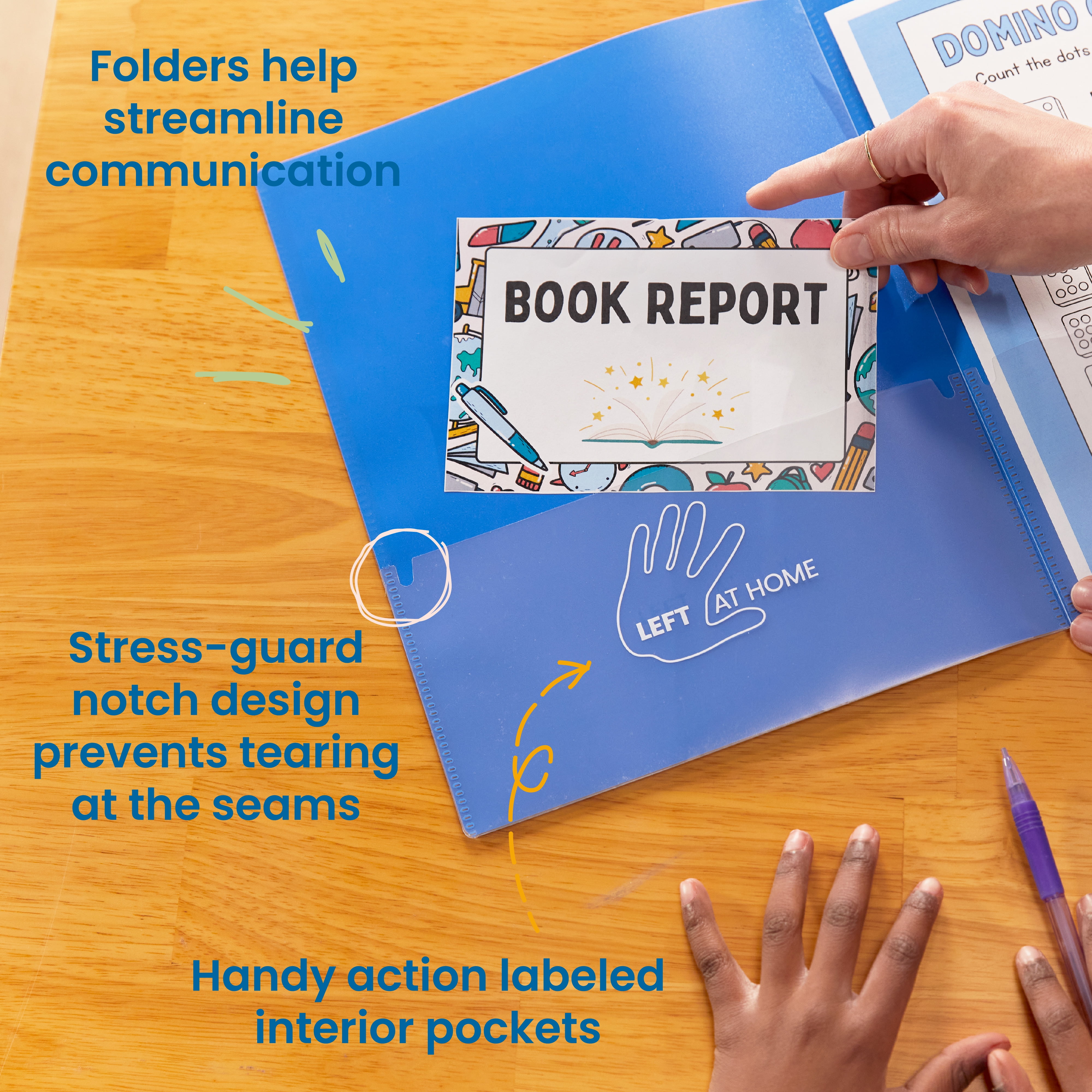 ECR4Kids 2-Pocket Parent-Teacher Classroom Communication Folder, Supplies, Blue, 36-Piece