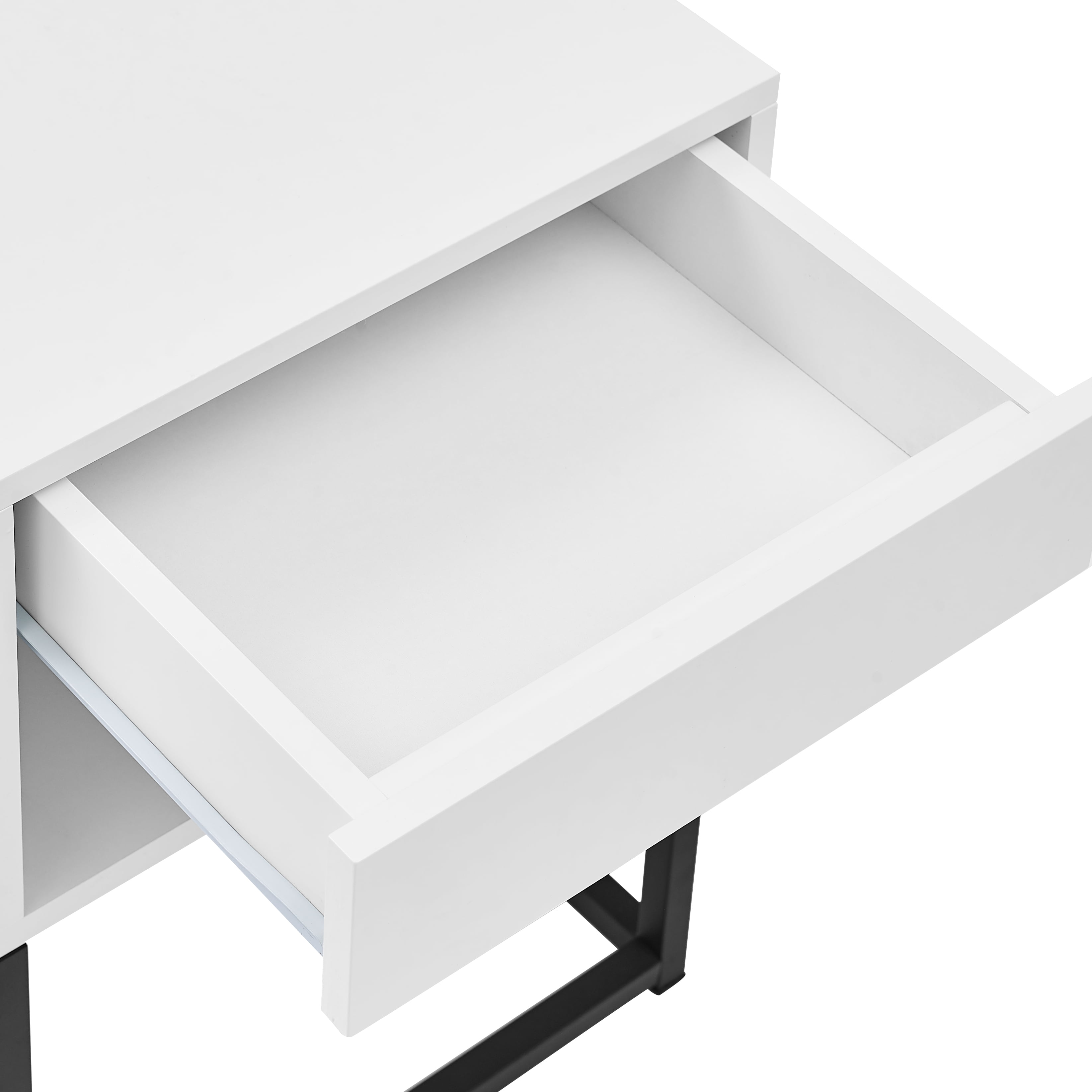 MUSEHOMEINC End Table with drawer and shelf, Metal Legs - White Finish