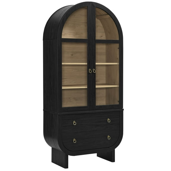 Display Entry Cabinet , Black, Glass, Wood, Living Dining Room Kitchen Cafe Bistro Hospitality Restaurant, Modern Contemporary, HB37819