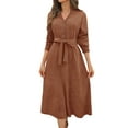 thumbnail image 2 of BLTIBY Womens Corduroy Midi Dresses Button Up A Line Long Sleeve Wedding Guest Long Dress Casual Office Dresses with Belt Coffee S, 2 of 9