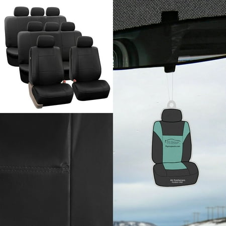 FH Group Faux Leather Split Bench 8 Seaters Car Van Seat Covers  Full Set w/ Free Air Freshener Black