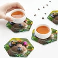thumbnail image 6 of Bingfone Vintage Flower Crown Guinea Pig Leather Drinks Coasters with Set of 6,Suitable for Home Kitchen,Coffee Cup Coasters Home Gift, 6 of 7