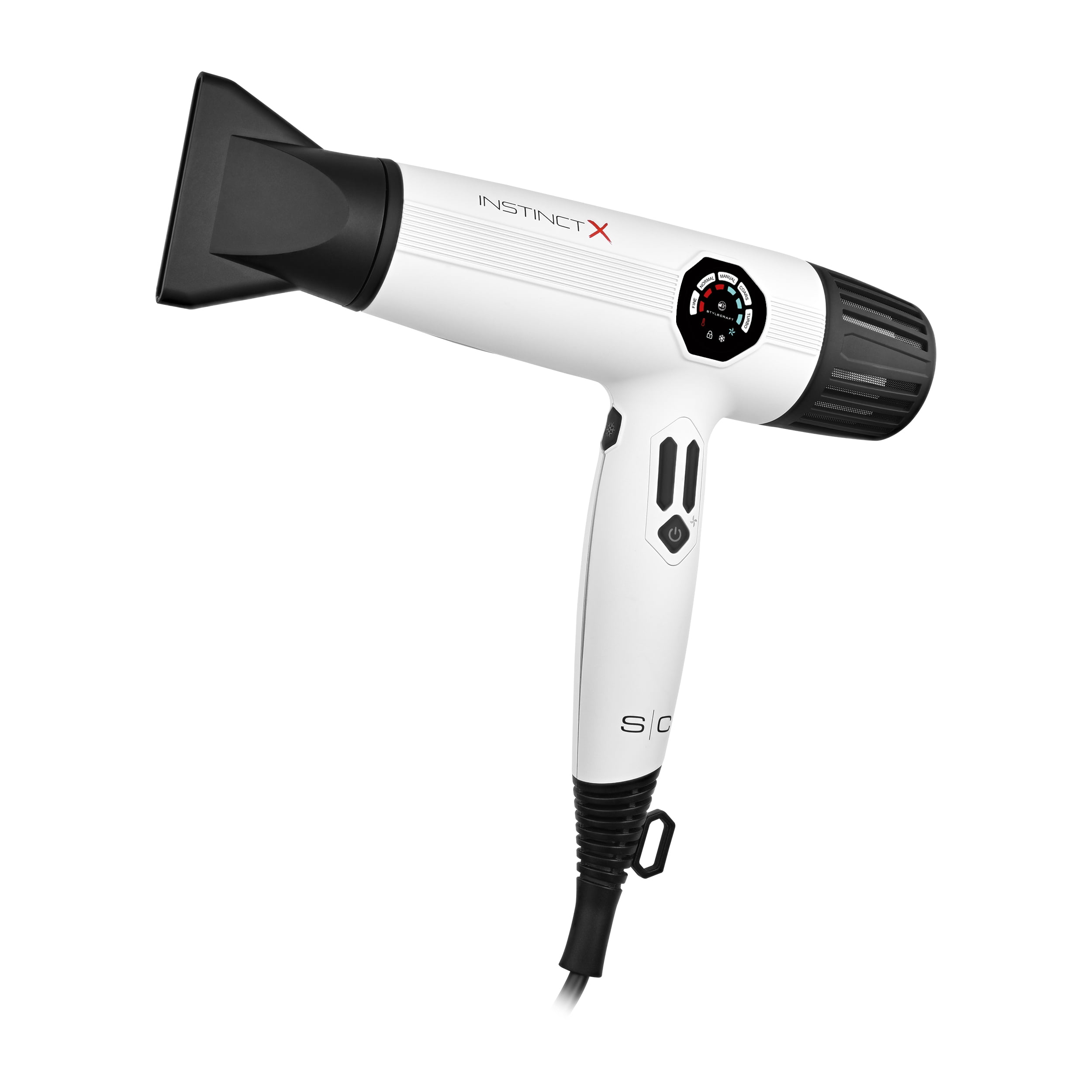 StyleCraft Instinct-X Professional Ionic Hair Dryer with Digital Display 2 Nozzles 1 Diffuser White