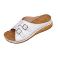 thumbnail image 6 of Xucatan Women's Buckle Wedge Sandals, Faux Leather Open Toe Slides with Chunky Platform, Thick Sole Beach Slippers with Contoured Footbed, Versatile Design for Spring Summer Daily Gift, 6 of 9
