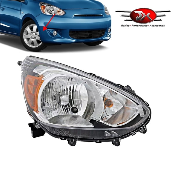 JX RACING Headlights Compatible with 2014-2020 Mitsubishi Mirage ES/SE Hatchback Halogen Headlamp Assembly W/Bulbs Amber Turn Signal Light Right