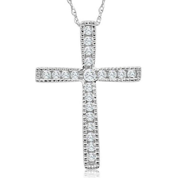 Pompeii 1/3Ct Round Cut Diamond Cross Pendant 10k White or Yellow Gold Necklace 1" Tall