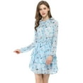 thumbnail image 3 of MODA NOVA Juniors Floral Printed Smocked Waist V Neck Long Sleeve Chiffon Dresses, 3 of 7