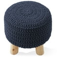 thumbnail image 4 of Hand-Knitted Cotton Pouf Ottoman Footstool, 13" Round x 11" High, Boho Accent Footrest with Non-Skid Legs, Foot Stool and Extra Seating, Navy Blue, 4 of 7