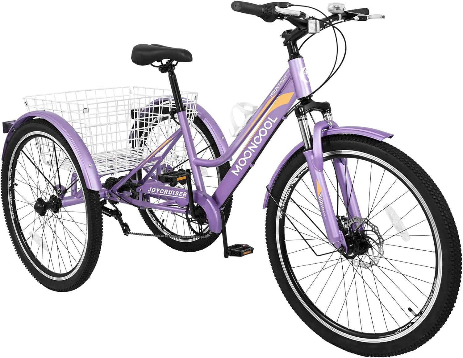 Slsy Mountain Tricycle for Adults, 24/26/27.5 Inch MTB 7 Speed Three Wheel Bike, Adults Tricycle with Cargo Basket for Adults, Women, Men, Seniors