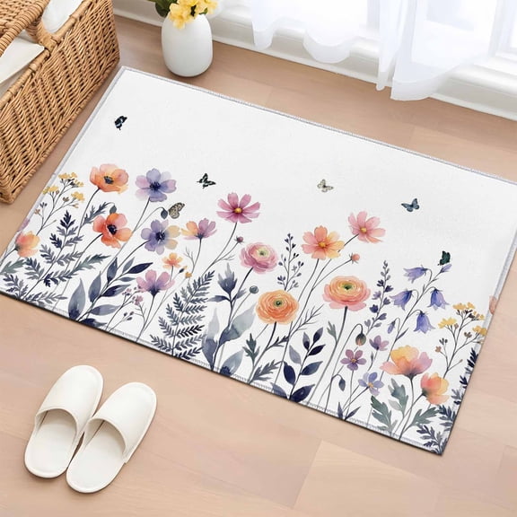 Spring Floral Entryway Rug 2'x3' Non Slip Front Door Mats, Elegant Pastoral Flowers Botanical Entrance Rugs Indoor Outdoor Carpet, Washable Floor Mats Small Area Rug for Bedroom Kitchen