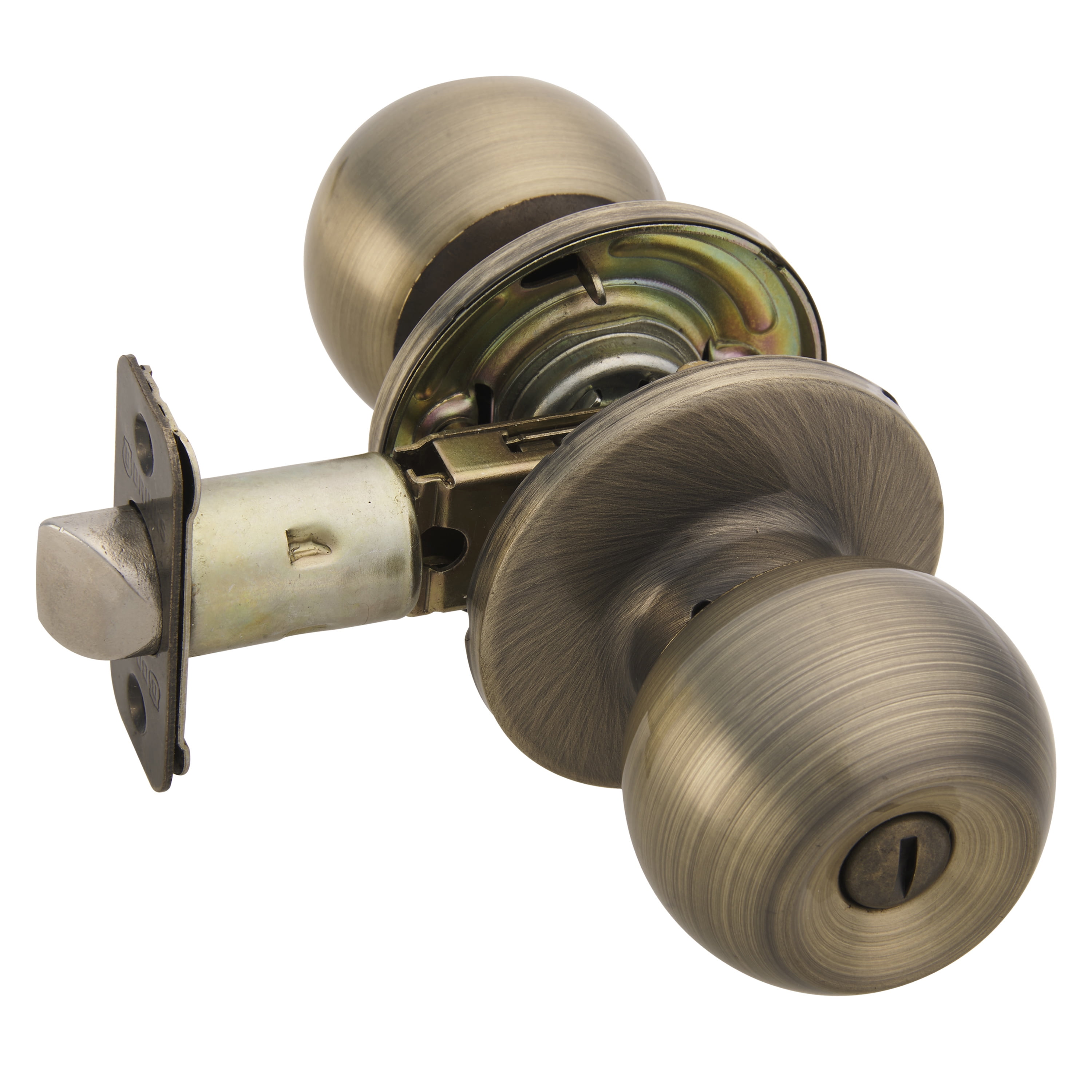 (2 pack) Brinks Interior Locking Privacy Classic Ball Style Doorknob, Antique Brass Finish