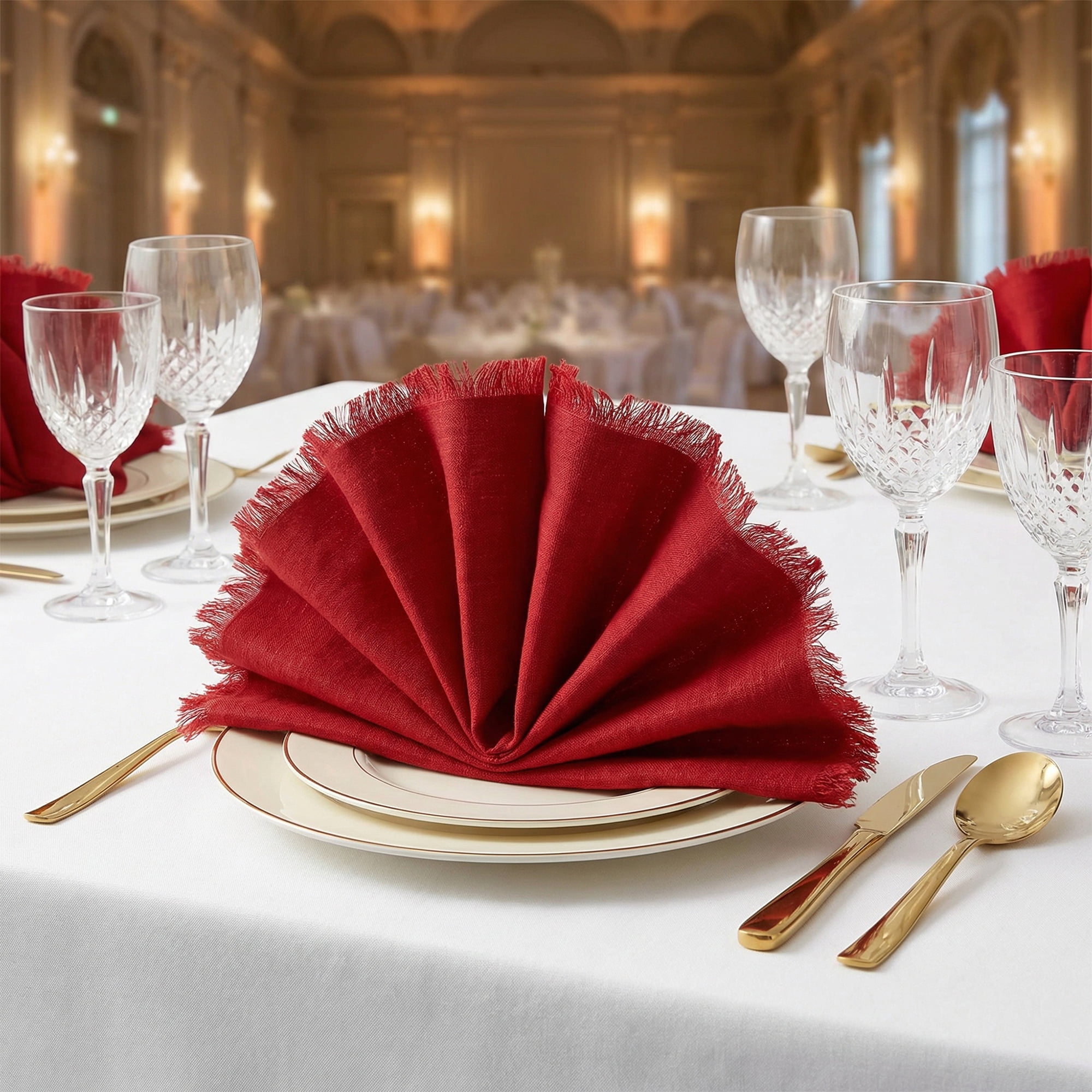 Unique Bargains 6Pcs Cotton Reusable Dinner Cloth Napkins Burgundy 18x18inch