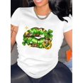 thumbnail image 1 of Camiseta con estampado de labios del Día de San Patricio para mujer: cuello redondo, manga corta, algodón transpirable, lavable a máquina, estilo informal., 1 of 5