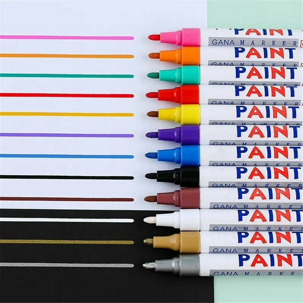 BASSTOP Paint Pens Acrylic Markers Set (12-Color) | For Rock Painting, Glass, Wood, Porcelain, Ceramic, Fabric, Paper Unique Arts and Crafts Supplies