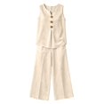 thumbnail image 7 of IUYRTFE Women's V-Neck Sleeveless Button Front Top and Wide Leg Pants Set Casual Summer Two Piece Outfit with Pockets, 7 of 7