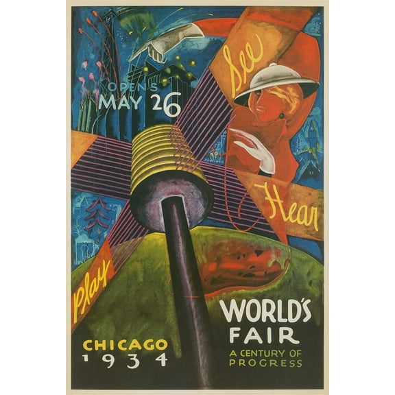 Art.com Colorful Chicago Worlds Fair Poster Art Print, 12" x 18"