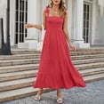 thumbnail image 2 of WIZUTIZ Halter Dresses for Women Trendy Plus High Waist Adjustable Strap Solid Sun Dresses Sleeveless V-Neck Shift Dress for Ladies Ankle-Length Comfy Clubs Dress Red, 2 of 6