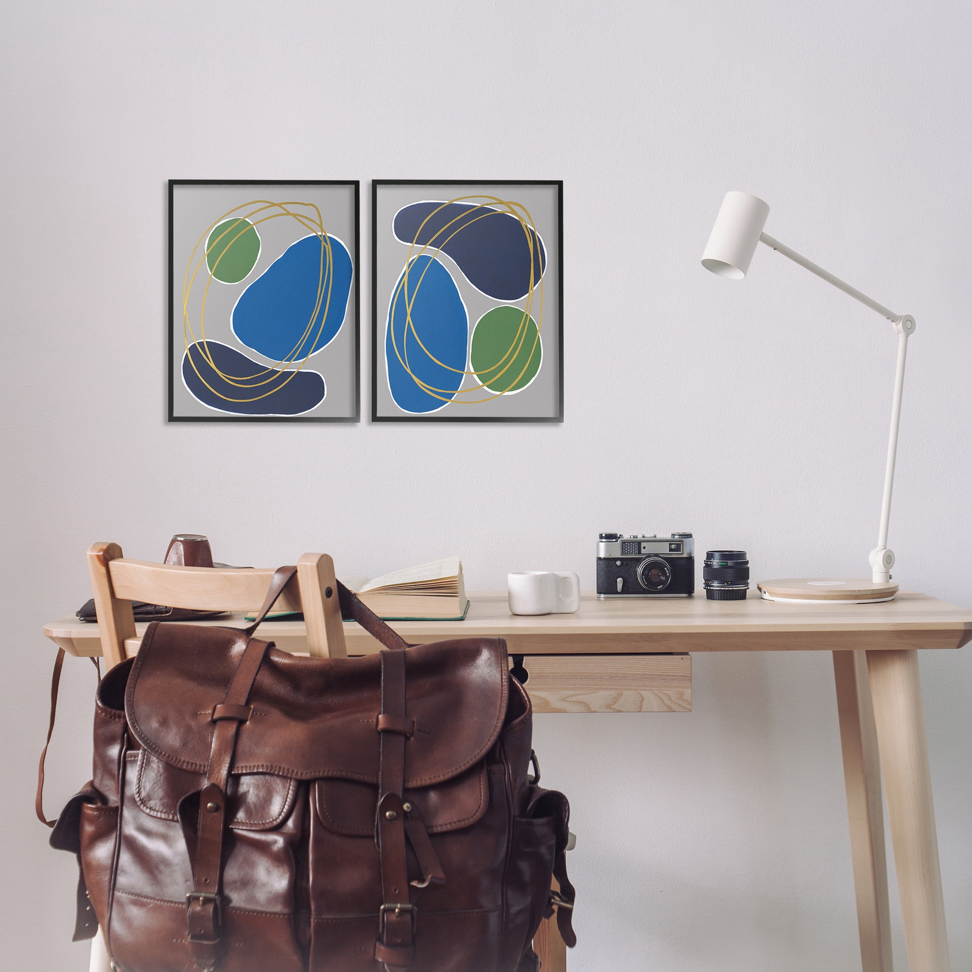 Stupell Industries Contemporary Oblong Shapes Abstract Painting Black Framed Art Print Wall Art, 11 x 14, Set of 2