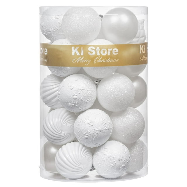 Ki Store Bolas De Navidad Blancas 34 Piezas Adornos De Decoración De Árbol De Navidad De 2,36 Pulgadas Para Árbol De Navidad Corona Navideña Adornos De Decoración Ganchos Incluidos