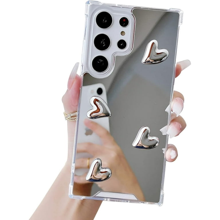 ★DESIGN SKIN★ Galaxy Z Flip 5 Heart Mirror Case Samsung Galaxy Z Flip 5 Case Silver Mirror Cute Heart Clear