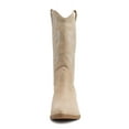 thumbnail image 2 of Soda Women Boots Pointed Toe Low Heel Rhinestone Bling Mid-Calf Western OZIE-S Pale Camel Beige IMSU Suede 7, 2 of 4