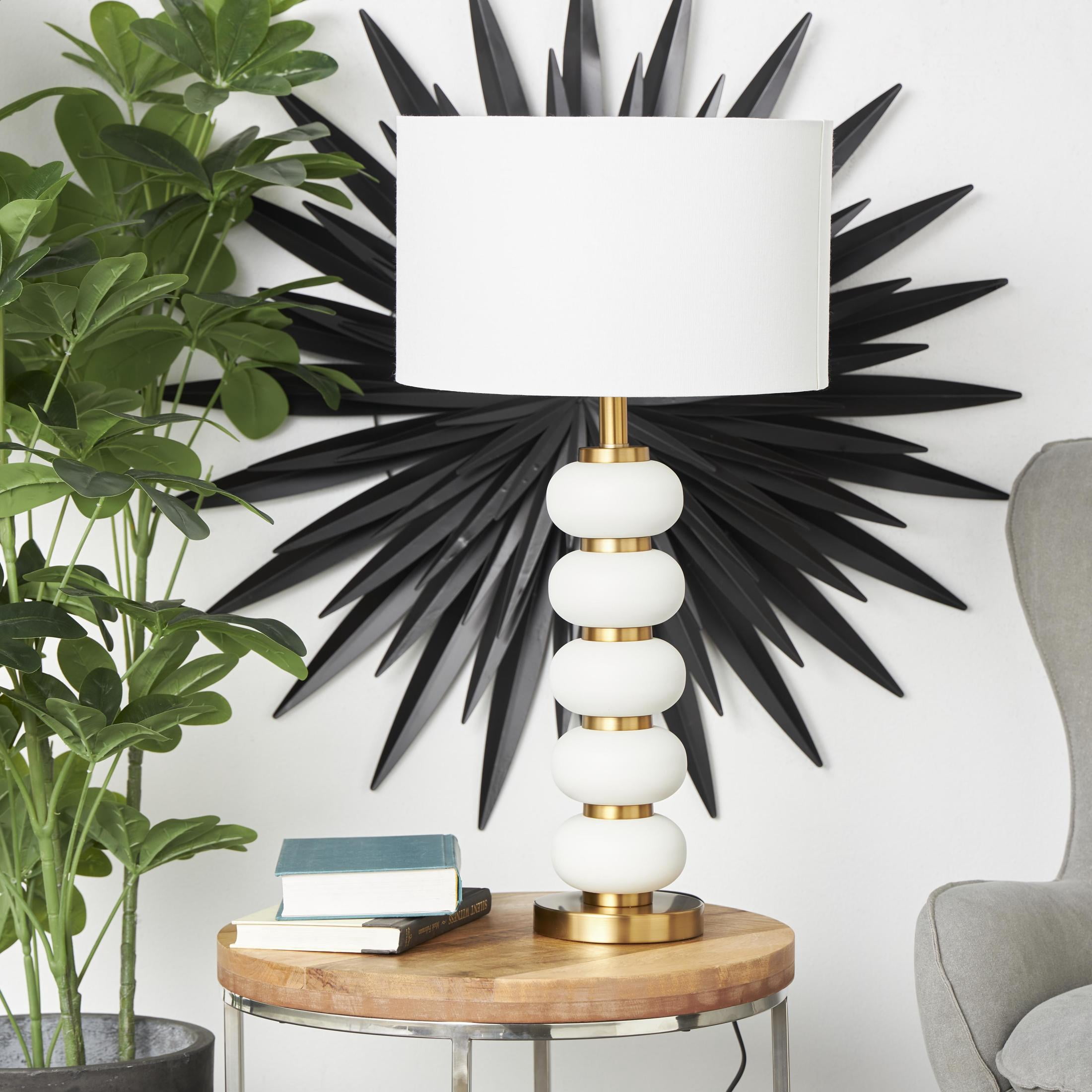 CosmoLiving by Cosmopolitan 28" Orbs Style Base White Table Lamp with Cream Linen Shade