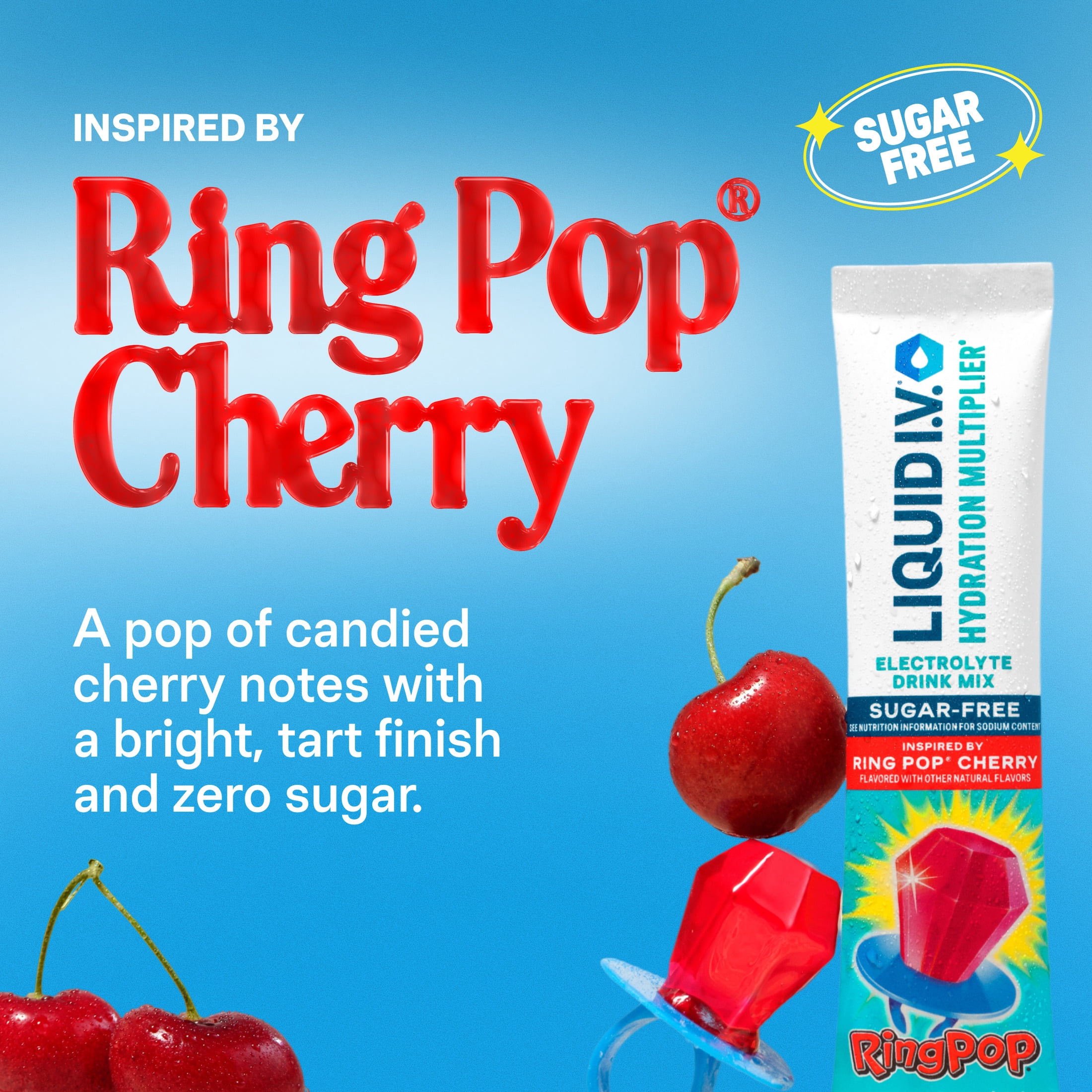 Liquid I.V.® Ring Pop Cherry Hydration Multiplier® Sugar-Free Electrolyte Powder Drink Mix, 6 Count Packets