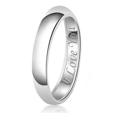 4mm I Love You Engraved Classic Sterling Silver Plain Wedding Band