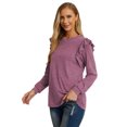 thumbnail image 4 of JWD Long Sleeve Shirts for Women Knit Tops Casual Crewneck Ruffle Tops Loose Fit Purple Gray-X-Large, 4 of 7
