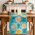 thumbnail image 2 of Tie-Dye Art Table Runner, Teal Yellow Watercolor Ethnic Style Abstract Art Dyeing Cotton Linen Kitchen Table Decoration Washable Dining Tabletop Runners for Home Party Decor 13x60 Inches, 2 of 9