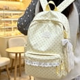 thumbnail image 5 of Polka Dot Backpack for Women, 16.93X11.81X5.91 inch Lace Decor Kawaii Backpack, Cute Casual Daypack, Drawstring Side Pocket Bookbag, Bow Charm Rucksack for Travel Daily Outdoor Walking Use, 5 of 6