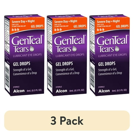 (3 pack) GenTeal Tears Severe Day + Night Gel Lubricant Eye Drops, 0.3 fl oz